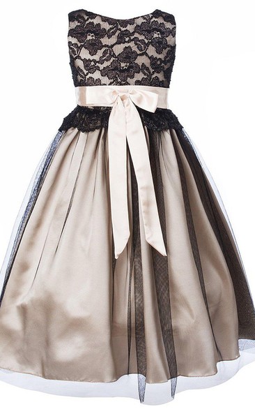 A-Line Lace Bodice Pleated Sleeveless Dress