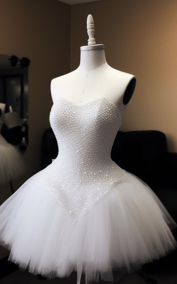 Sweetheart Beaded Short A-line Mini Tulle Ruffled Prom Sweet 16 Dress