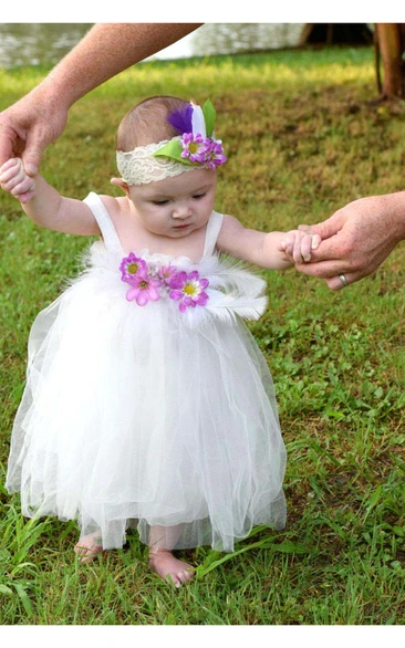 Baby Pleated Floral White-Feather Dress