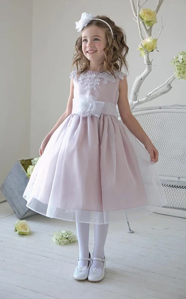 Beaded Layers Tea-Length Slit-Front Sequined Flower Girl Dress