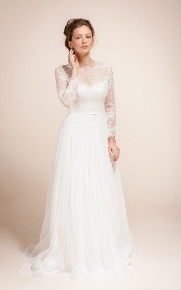 High-Neckline Sheer Back Tulle Illusion Glamorous Long Dress
