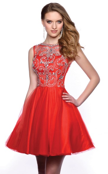 A-Line Tulle Short Homecoming Dress With Glimmering Embellished Bodice