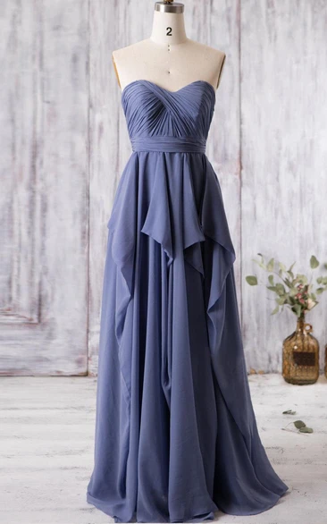 A-Line Ruffled Keyhole High-Waist Sweetheart Floor-Length Gown