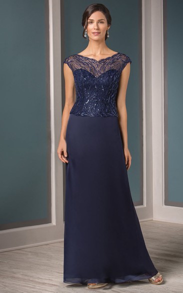 Sequined Illusion Inspire V-Neckline Cap-Sleeved Mother Of The Bride