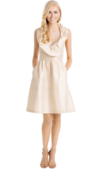 A-line Cowl Sleeveless Short Taffeta Bridesmaid Dress with Ruffles