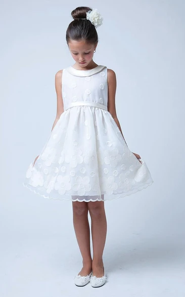 Satin Embroidery Tiered Floral Flower Girl Dress