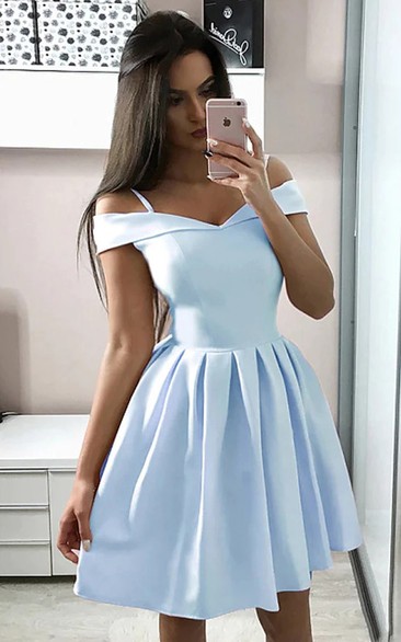 Spaghetti Off-the-shoulder Short Blue Cocktail Dress Homecoming Dress