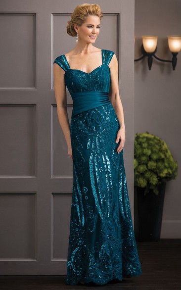 A Line Square Sleeveless Floor-length Chiffon Mother Of The Bride Dress with Low-V Back and Sequins