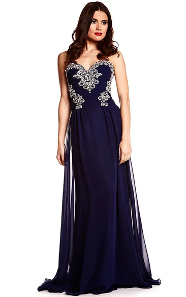 A-line Sweetheart Sleeveless Floor-length Chiffon Dress with Corset Back and Appliques