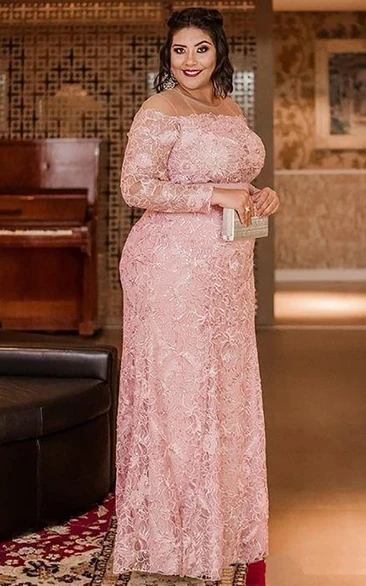 Plus Size Lace Appliques Jewel Neck Long Sleeves Sheath Mother Of The Bride Dresses