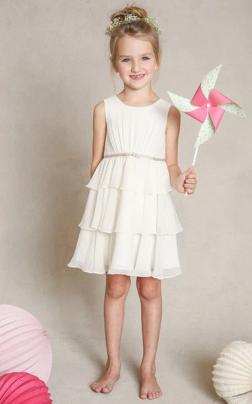 Sleeveless Chiffon Scoop-Neckline A-Line Mini Flower Girl Dress