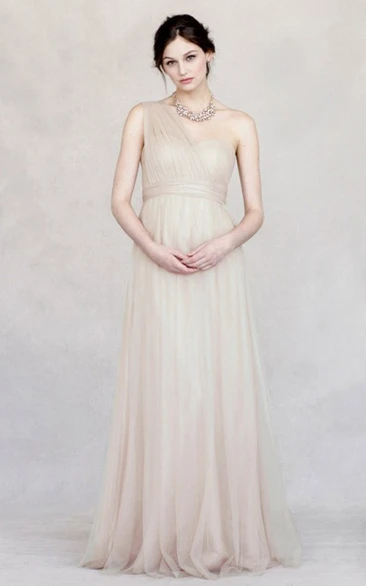 One-shoulder Tulle Bridesmaid Dress With Ruching