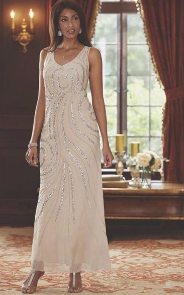 Elegant Ankle Length Sequins Beaded Wedding Guest Mother Of The Bride Dresses With Jacket