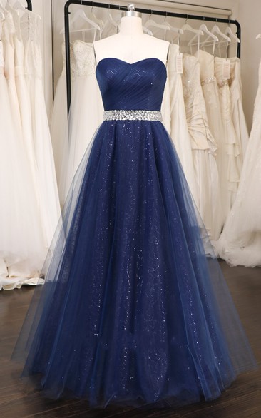 Romantic Ball Gown Prom Dress with Corset Back and Sash