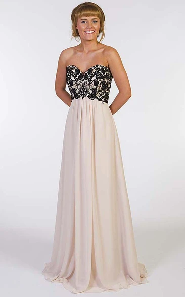 A-line Sweetheart Sleeveless Floor-length Chiffon Evening Dress with Corset Back and Appliques