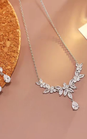 Delicate Zircon Bridal Necklace and Earrings