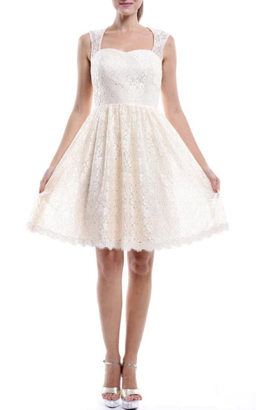 Strapped Lace A-line short Wedding Dress With Keyhole