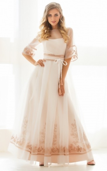 Casual Tulle A Line Bateau Ankle-length Prom Dress with Sash