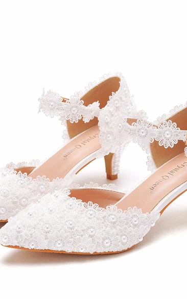 White lace pointed toe lace 5cm heel bridal shoes