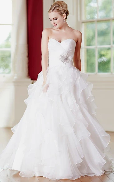 Sweetheart Criss cross Ruffled Ball Gown With Corset Back