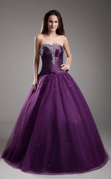 Strapless Jeweled Top A-Line Pleated Ball Gown