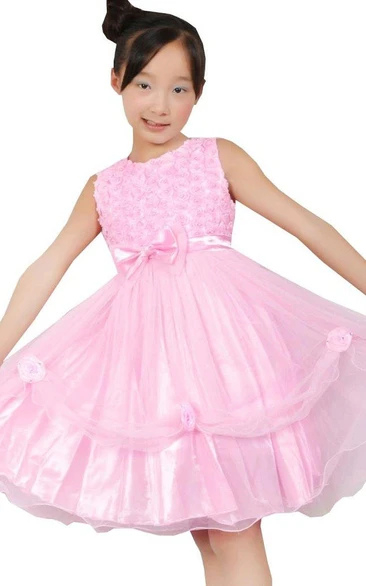 Jewel-Neck Sleeveless A-line Knee-length Tulle Flower Girl Dress