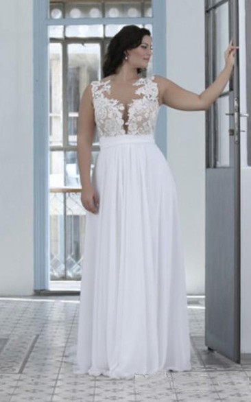 Jewel Chiffon Lace  Sleeveless Wedding Gown