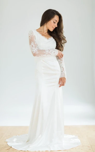 Wedding Vintage-Inspire White Lace-Sleeves Dress