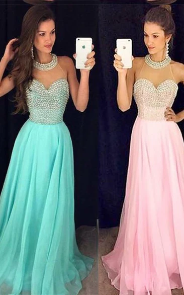 Long Chiffon Sleeveless Party Beads Timeless Gown