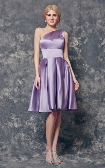 Magical One Shoulder A-line Short Satin Dress With Pleats
