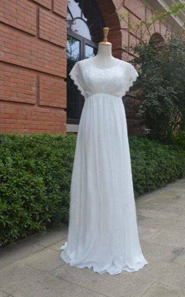 Chiffon Zipper Wedding Strapped Short Lace Gown