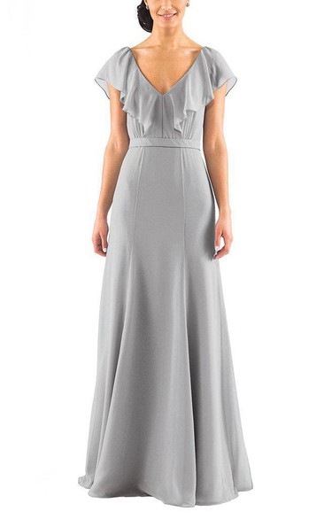 Falbala V-neck A-line Chiffon Bridesmaid Dress