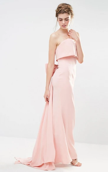 Sheath Strapless Chiffon Bridesmaid Dress With Bow And Backless Design