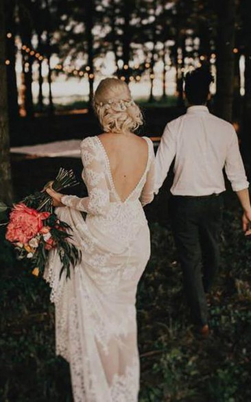 Lace Sheath Low-v Back Scoop-neck Casual Wedding Dress