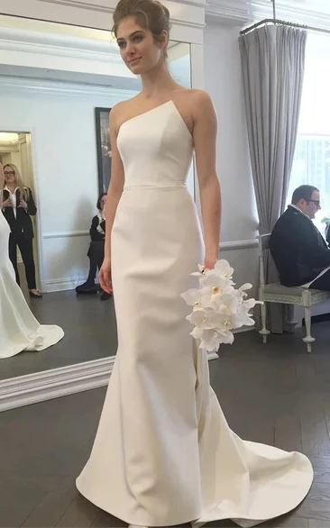 Simple Sheath Chiffon Satin Solid Asymmetrical Wedding Dress