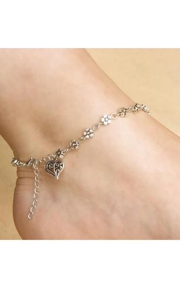 Retro Silver Heart-Shaped Anklet Jewelry 27Cm