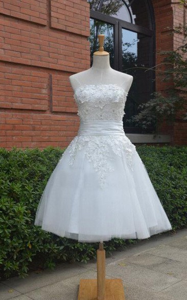 Knee-Length Tulle Lace Dress With Beading Lace-Up Back