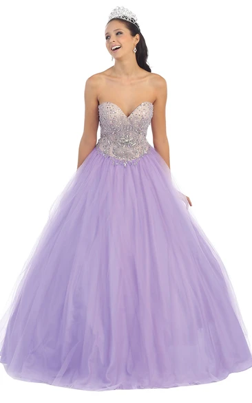 Sweetheart Jeweled Strapless Sleeveless Backless Tulle Ball Gown