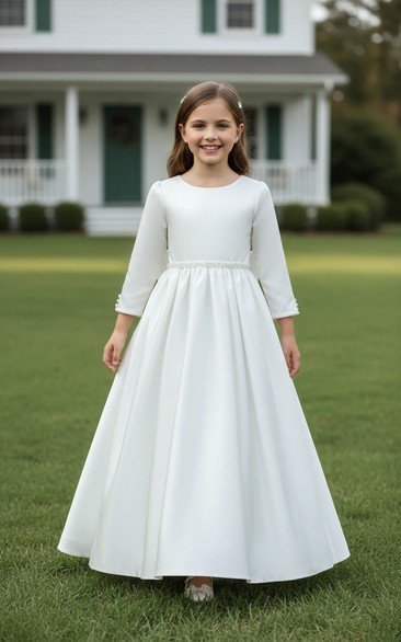 Satin Beaded Flower Girl Dress