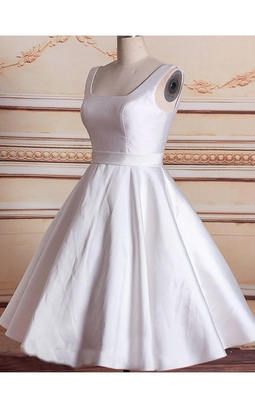 Bateau-Neck Satin 3-4-Length Short Bridal Lace Dress