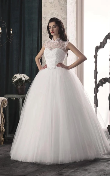 Lace Illusion Corset Back Tulle A-Line Bridal Dress