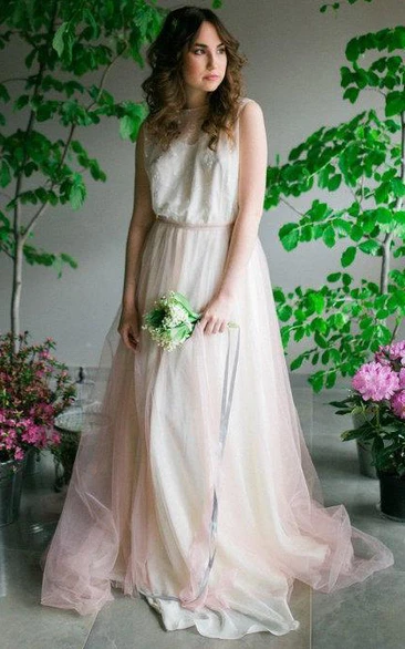 Sleeveless Illusion Top Jewel A-Line Tulle Dress
