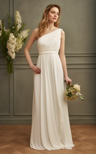 One-shoulder Summer Chiffon Greece Style Simple Wedding Dress