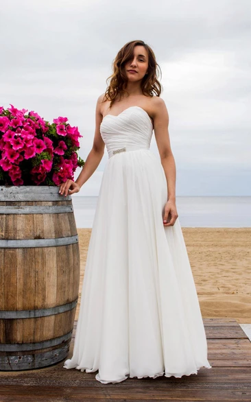 Sweetheart Ruched A-line Chiffon Wedding Dress With Corset Back