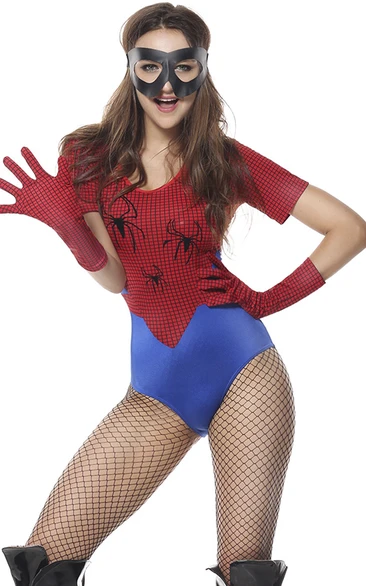 Naughty Blue And Red Spider Man T-shirt Teddy Lingerie With Gloves