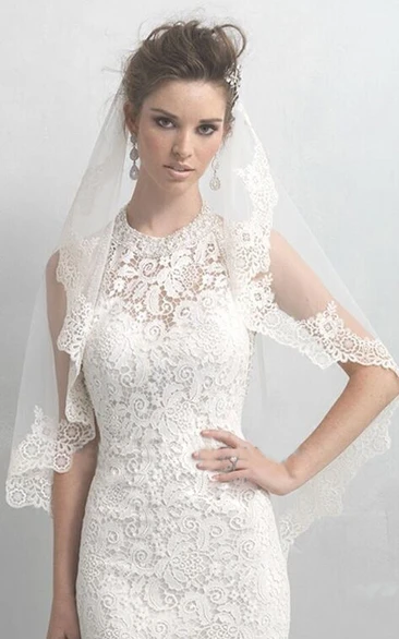 Soft Tulle Elbow Veil with Lace Applique Edge