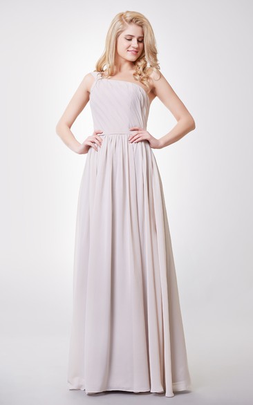 Chiffon Pleated Top A-Line One-Shoulder Gown