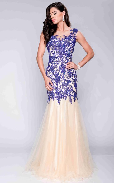 Scoop-neck Mermaid Tulle Prom Dress With Beading And Appliques