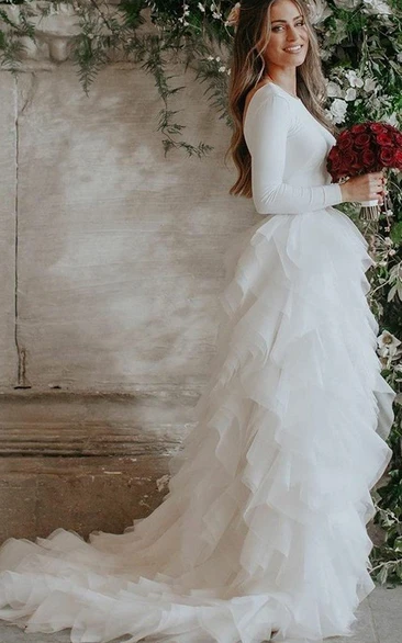 Spandex and Organza Long Sleeve Low-V Back Wedding Dress