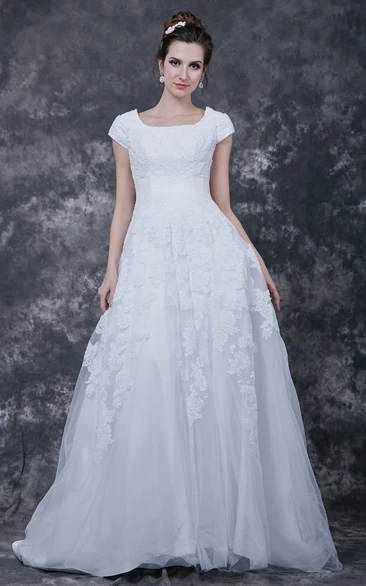 Long Train Modest Vintage-Inspire Bridesmaid Dress
